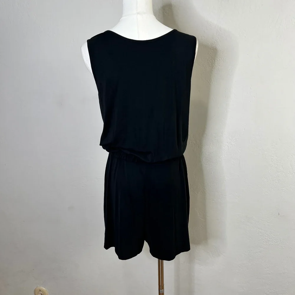 Lulus Romper Sun Charmer Black V Neck Sleeveless Drawstring Waist‎ Jumpsuit M